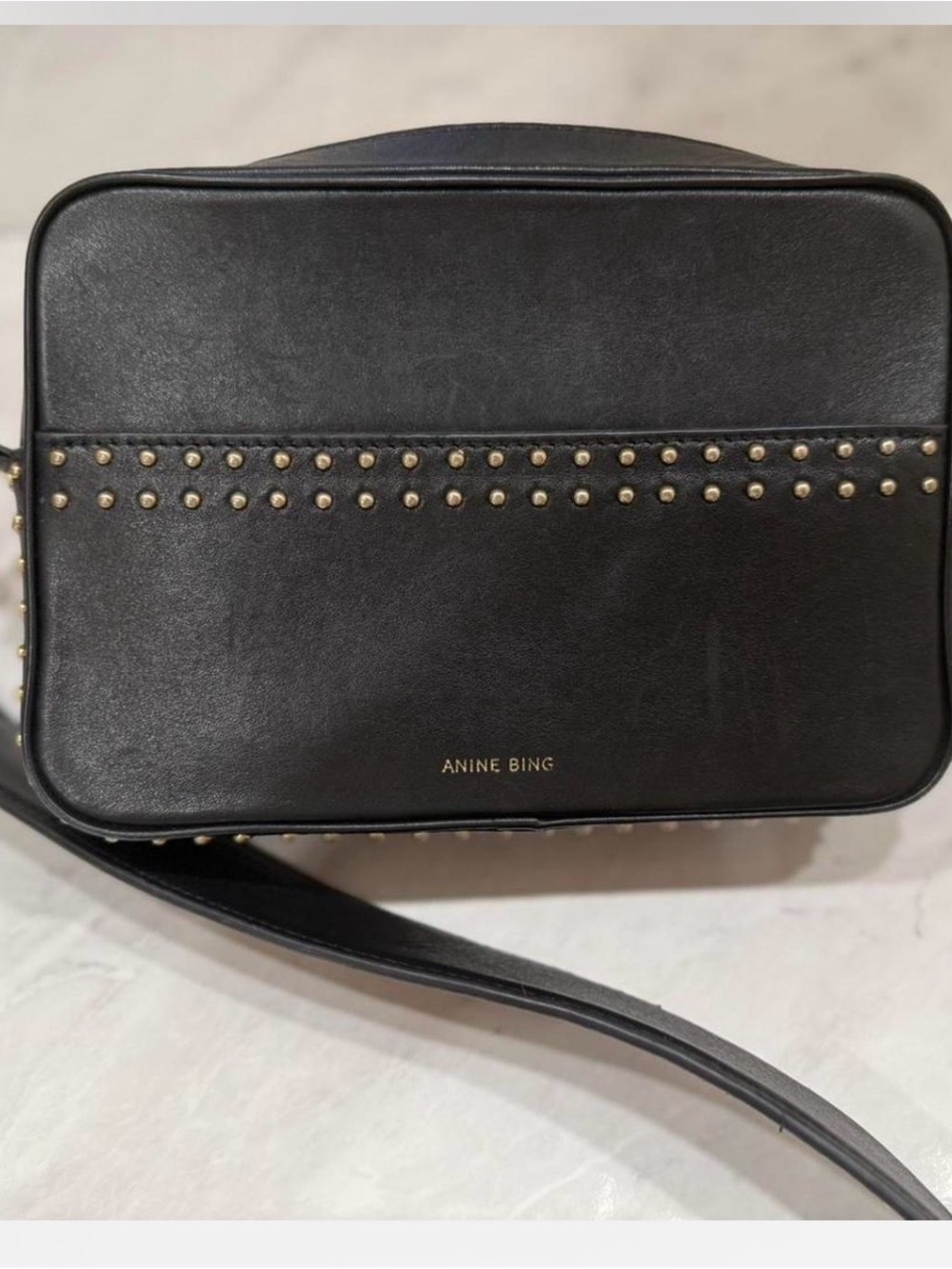 Anine Bing Black Leather with Gold Studs